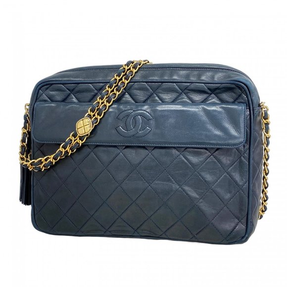 Chanel Shoulder Bag with Matelasse Chain Bag, Lambskin, Navy, Women's, P1172897 - Picture 1 of 12